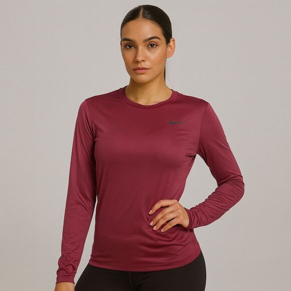 Nike Dri-FIT Long Sleeve Shirt Women’s Size L Maroon Training Tee - Picture 1 of 8
